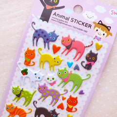 Puffy Kitty Stickers / Kawaii Kitten Kittie Cat Stickers (1 Sheet) Animal Deco Sticker Card Making Scrapbooking Diary Planner Supplies S368