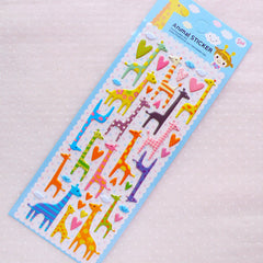 Puffy Giraffe Stickers / Colorful Animal Stickers (1 Sheet) Cute Deco Sticker Kawaii Card Making Embellishment Diary Journal Supplies S369