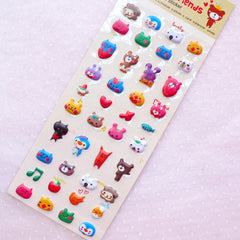 CLEARANCE Puffy Animal Stickers / My Little Friends Embossed Deco Stickers / Kawaii Zoo Sticker (1 Sheet) Sheep Penguin Frog Cat Bear Rabbit S374