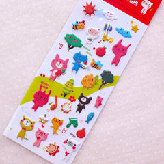 Animal Puffy Stickers / My Little Friends Embossed Deco Stickers (1 Sheet) Kawaii Home Decor Cute Diary Organizer Calendar Decoration S376