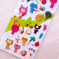 Animal Puffy Stickers / My Little Friends Embossed Deco Stickers (1 Sheet) Kawaii Home Decor Cute Diary Organizer Calendar Decoration S376