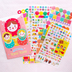 Kawaii Diary Deco Stickers / Cute PVC Clear Sticker (8 Sheets / Weather Travel Russian Doll Sweets Emotion Shapes) Erin Condren Filofax S386