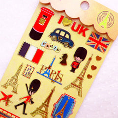 UK London Stickers / Gold Foil Paris Deco Stickers (1 Sheet) Filofax Sticker Planner Supplies Diary Embellishment United Kingdom Travel S392