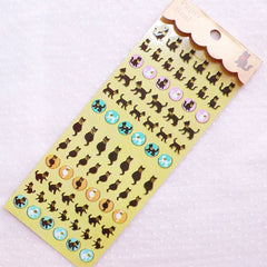 Black Cat Stickers / Gold Foil Animal Deco Stickers (1 Sheet) Scrapbooking Embellishment Home Decor Cell Phone Decoration Card Making S394