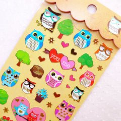 CLEARANCE Owl Deco Stickers / Bird Stickers with Gold Foil (1 Sheet) Scrapbooking Decoration Card Making Home Decor Stationery Planner Supplies S399