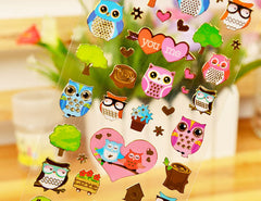 CLEARANCE Owl Deco Stickers / Bird Stickers with Gold Foil (1 Sheet) Scrapbooking Decoration Card Making Home Decor Stationery Planner Supplies S399