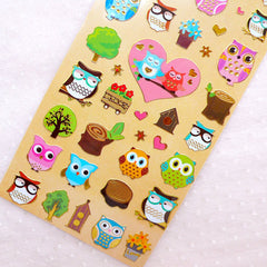 CLEARANCE Owl Deco Stickers / Bird Stickers with Gold Foil (1 Sheet) Scrapbooking Decoration Card Making Home Decor Stationery Planner Supplies S399