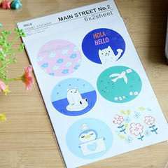 Colorful Seal Stickers / Assorted Party Animal Flower Deco Sticker (2 Sheets / 12pcs) Kawaii Card Making Scrapbooking Embellishment S378