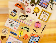Postal Deco Stickers / Gold Foil Stickers (1 Sheet / Stamp Envelope Flight Airmail Writing Pen Wax Seal) Scrapbookimg Embellishment S390