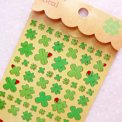 CLEARANCE Four Leaf Clover Stickers / Gold Foil Floral Deco Stickers (1 Sheet) Home Decor Organzier Diary Planner Card Making Phone Case Sticker S391