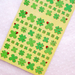 CLEARANCE Four Leaf Clover Stickers / Gold Foil Floral Deco Stickers (1 Sheet) Home Decor Organzier Diary Planner Card Making Phone Case Sticker S391