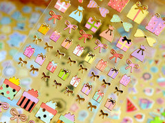 Present Stickers / Gift Box Sticker / Gold Foil Deco Stickers (1 Sheet) Birthday Party Supplies Card Embellishment Scrapbook Gift Wrap S397