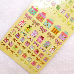 Present Stickers / Gift Box Sticker / Gold Foil Deco Stickers (1 Sheet) Birthday Party Supplies Card Embellishment Scrapbook Gift Wrap S397