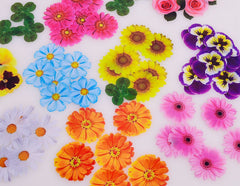 Assorted Flower Sticker Flakes / Photo Soup PVC Stickers / Floral Deco Stickers / Clear Flake Stickers / Seal Sticker (Around 70pcs) S409