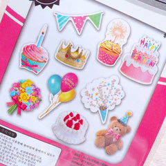 Birthday Party Flake Stickers / Photo Soup PVC Deco Stickers / Planner Stickers (Around 70pcs) Stationery Scrapbooking Card Making S401