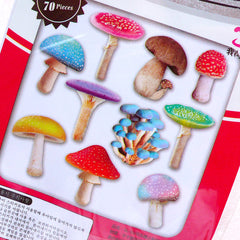 Mushroom Flake Stickers / Photo Soup Sticker Flakes / Cute PVC Stickers / Organizer Deco Sticker (Around 70pcs) Fairy Garden Scrapbook S406