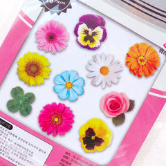 Assorted Flower Sticker Flakes / Photo Soup PVC Stickers / Floral Deco Stickers / Clear Flake Stickers / Seal Sticker (Around 70pcs) S409