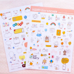 CLEARANCE Happy Day Stickers from Korea / Kawaii Stickers (2 Sheets) Birthday Card Making Bubble Speech Sticker Party Decoration Gift Packaging S415