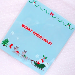 Santa Claus & Reindeer Cello Bags / Merry Christmas Gift Bags / Self Adhesive Plastic Bags (10cm x 11cm / 20pcs / Blue) Packaging GB162