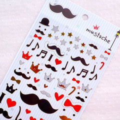 Mustache & Gentleman Stickers with Gold Foil (1 Sheet) Home Decoration Kawaii Journal Planner Organizer Deco Sticker Card Making S423