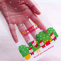 Merry Christmas Packaging Bags / Santa Claus Plastic Bags / Clear Gift Bags / Colorful Holiday Cello Bags (12cm x 18.5cm / 20pcs) GB166