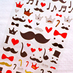 Mustache & Gentleman Stickers with Gold Foil (1 Sheet) Home Decoration Kawaii Journal Planner Organizer Deco Sticker Card Making S423