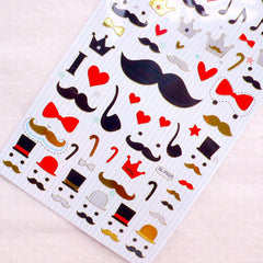 Mustache & Gentleman Stickers with Gold Foil (1 Sheet) Home Decoration Kawaii Journal Planner Organizer Deco Sticker Card Making S423