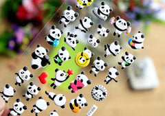 Panda Puffy Stickers / Kawaii Deco Sticker (1 Sheet) Cute Animal Scrapbook Diary Planner Calendar Filofax Card Making Embellishment S424