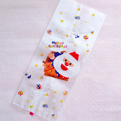 Long Santa Claus Cellophane Bags / Colorful Holiday Gift Bags / Merry Christmas Plastic Bags (10cm x 24cm / 20pcs) Cookie Treat Candy GB164