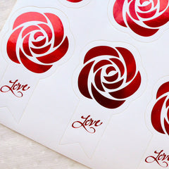 Red Rose Stickers / Foiled Sticker / Flower Seal Sticker / Floral Seal Label (2 Sheets / 12pcs) Wedding Favor Packaging Gift Decoration S429