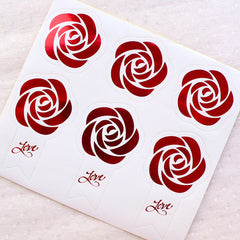 Red Rose Stickers / Foiled Sticker / Flower Seal Sticker / Floral Seal Label (2 Sheets / 12pcs) Wedding Favor Packaging Gift Decoration S429