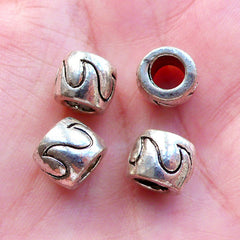 Wave Beads (4pcs / 10mm x 8mm / Tibetan Silver) Large Hole Dreadlock Bead Big Hole Dread Bead European Bracelet Beach Boy Beach Girl CHM2383