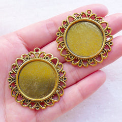 Filigree Bezel Tray / 25mm Cameo Setting / 25mm Round Cabochon Tray / Collage Sheet Holder (2pcs / Antique Gold) Pendant Charm Blanks F327