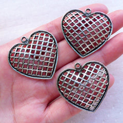 Large Heart Charms / Big Heart Pendant (3pcs / 35mm x 35mm / Tibetan Silver) Wedding Decor Valentines Day Gift Packaging Love Charm CHM2387