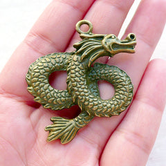 Big Chinese Dragon Charm Pendant (1 piece / 46mm x 37mm / Antique Bronze) Oriental Gothic Jewellery Legendary Creature Myth Fantasy CHM2389
