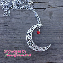 Filigree Crescent Connector Charm / New Moon Pendant (4pcs / 30mm x 39mm / Silver) Hollow Lune Link Celestial Quarter Moon Necklace CHM2177