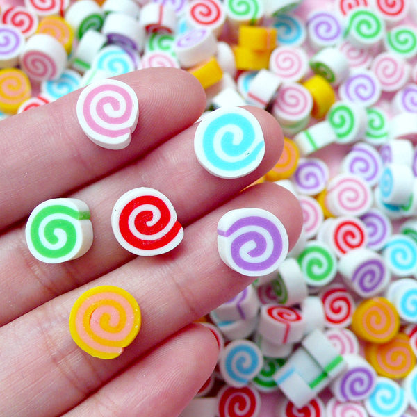 Polymer Clay Sweets Cabochon Fimo Swiss Roll Cabochons (6pcs / 10mm x 5mm) Cell Phone Deco Fake Food Jewelry Kawaii Beads Making FCAB073