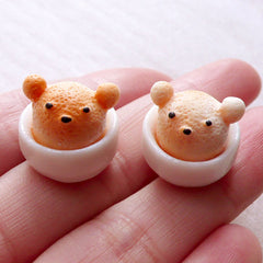 Miniature Coffee Cabochon with 3D Latte Art / Kawaii Bear in a Bowl (2pcs / 16mm x 15mm) Dollhouse Cafe Doll Food Supply Sweets Deco FCAB443