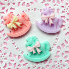 Rocking Horse Cabochon (3 pcs / 24mm x 22mm / Pastel Color Mix) Kawaii Cabochon Pop Kei Decora Kei Fairy Kei Cell Phone Case Decoden CAB146