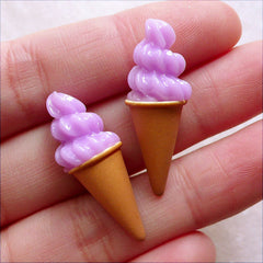 Dollhouse Ice Cream Cabochon in 3D (2pcs / 11mm x 31mm / Lavender Purple) Doll Sweets Miniature Dessert Kawaii Deco Decoden Pieces FCAB433