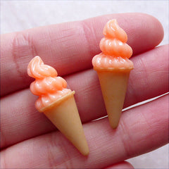 3D Miniature Ice Cream Cabochon / Dollhouse Food Cabochon (2pcs / 11mm x 31mm / Peach Orange) Doll Dessert Mini Sweets Jewelry FCAB434