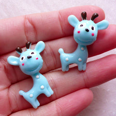 CLEARANCE Kawaii Animal Resin Cabochon / Giraffe Cabochons (2pcs / 27mm x 30mm / Blue / Flatback) Baby Hair Pin Making Cute Decoden Pieces CAB558