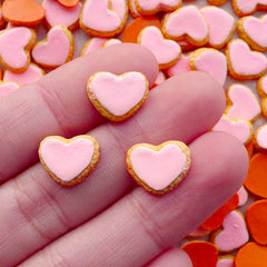 Miniature Dollhouse Food Cabochon / Heart Sugar Cookie Cabochon (3pcs / 12mm x 10mm / Pink) Mini Biscuit Sweets Deco Decoden Pieces FCAB216