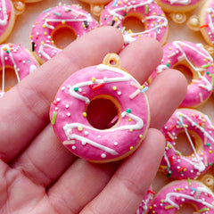 Kawaii Squishy Charm / Donut Squishy / Fake Doughnut Charm with Sprinkles & Frosting (30mm x 35mm / Strawberry Pink) Phone Charm Making SQ10