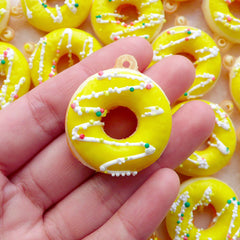 Donut Squishy Charm / Kawaii Charm / Faux Doughnut Squishy with Sprinkles & Frosting (30mm x 35mm / Lemon Yellow) DIY Dust Plug Charm SQ11