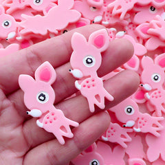 Kawaii Bambi Cabochon / Resin Animal Deer Cabochons (2pcs / 24mm x 39mm / Pink / Flatback) Baby Shower Table Scatter Decoden Pieces CAB564