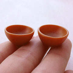 Dollhouse Bowl Cabochons / Tiny Mini Rice Bowls (4pcs / 19mm x 9mm / Brown) Miniature Food Making Mini Doll House DIY Fake Food Craft MC48