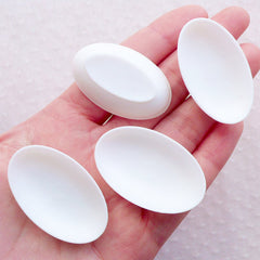 Miniature Oval Bowl Cabochons / Dollhouse Oval Plate Cabochon (4pcs / 25mm x 39mm / White) Doll Food Making Tiny Mini Food Craft MC49