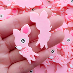 Kawaii Bambi Cabochon / Resin Animal Deer Cabochons (2pcs / 24mm x 39mm / Pink / Flatback) Baby Shower Table Scatter Decoden Pieces CAB564