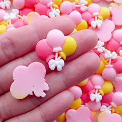 Kawaii Cabochon / Colorful Balloon Cabochon (2pcs / 24mm x 22mm / Pink & Yellow / Flat Back) Party Decoration Table Scatter Scrapbook CAB566